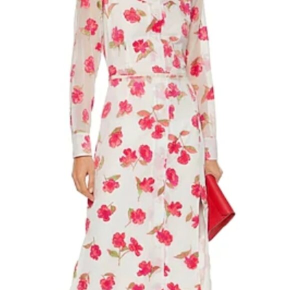 NWOT Altuzarra Livia Poppy-Devoré Waistband White/Red Midi Dress L $1,595